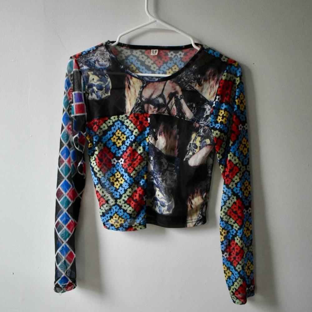 Fashion Brand Company scrap mesh long sleeve top
